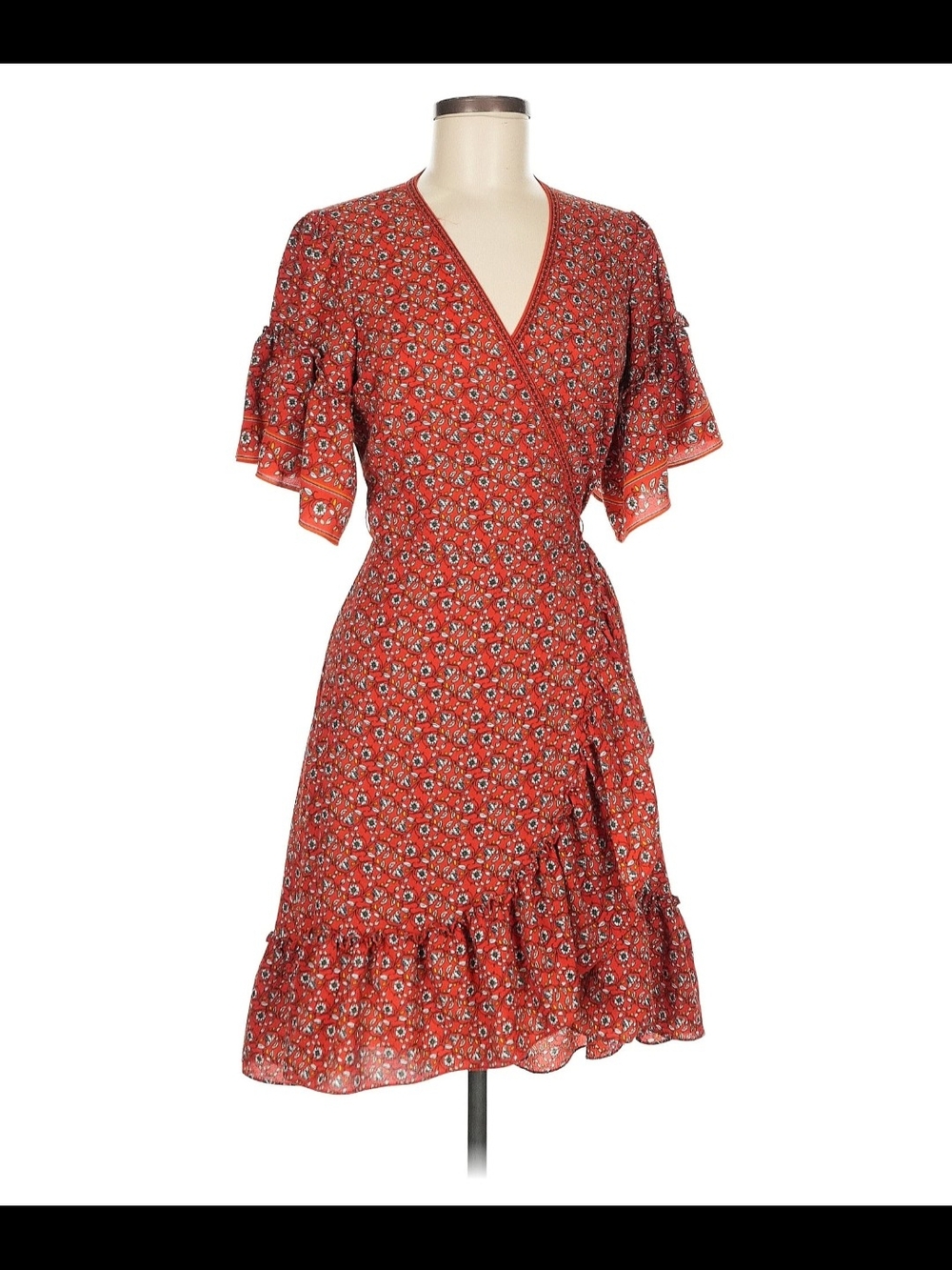 Max Studio Red Floral Print Wrap Dress in Medium